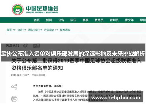 足协公布准入名单对俱乐部发展的深远影响及未来挑战解析